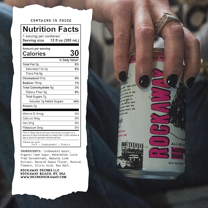ROCKAWAY Watermelon Guava Soda Drinks - Low calorie drinks made from Real Fruit Juice All Natural - Soda Pop Drinks Gluten Free Vegan GMO Free - 12oz (12 Pack)