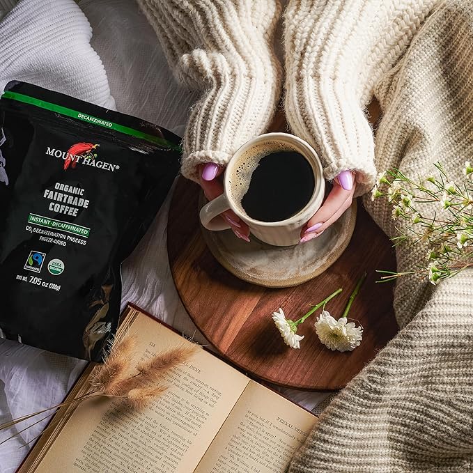 Mount Hagen 7.05oz Organic Freeze Dried Instant Decaf Coffee - 5 Pack | Organic Medium Roast Arabica Beans | Fair-Trade Eco-friendly in Resealable Pouch Bag [5x7.05oz]