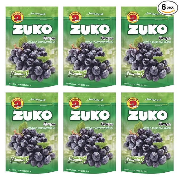 Zuko Grape Instant Powder Drink | Family Pack | No Sugar Needed | Vitamin C | 14.1 Ounce (Pack of 6)