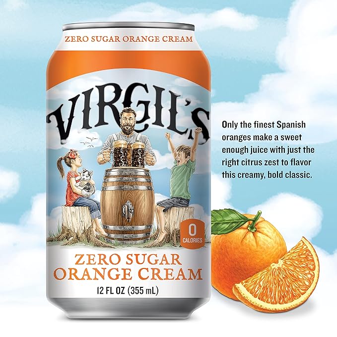 Virgil's New All-Natural Zero Sugar Orange Soda 12-oz (24 Cans)