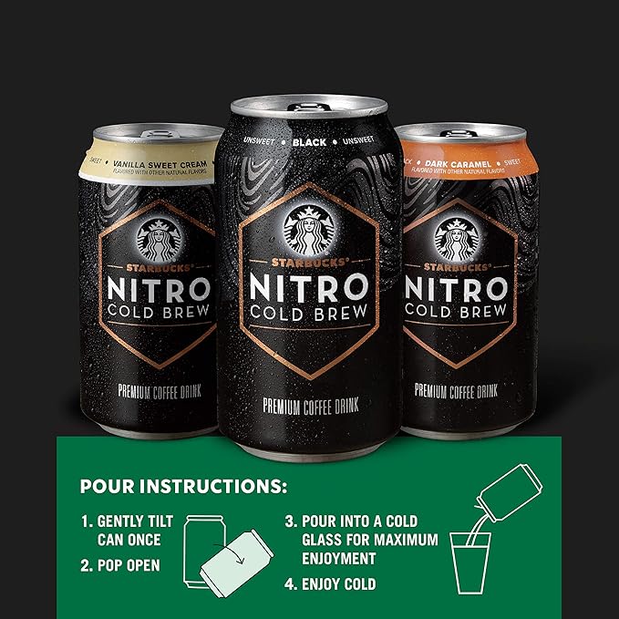 Starbucks - RTD Coffee Nitro Cold Brew Black Unsweetened 9.6 fl oz Cans (8 Pack) Iced Coffee Cold Brew Coffee Coffee Drink