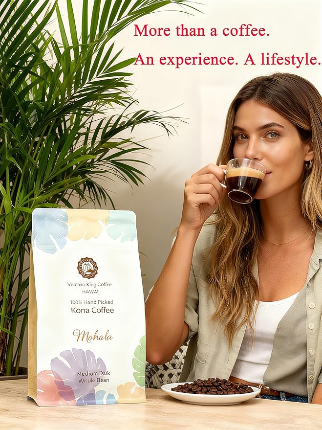 Hawaiian Kona Coffee Beans 100% Kona Coffee Select Grade Medium Dark Roast Whole Bean Direct from Farm Ideal for Espresso Drip or French Press(Mohala 7 oz)