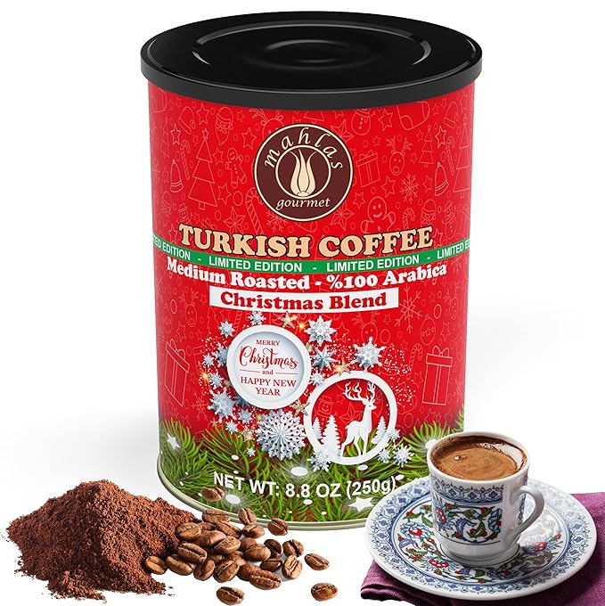 Mahlas Gourmet Turkish Coffee Christmas Blend Medium Roast - Premium Quality Freshly &amp Finely Ground 100% Arabica Coffee Beans