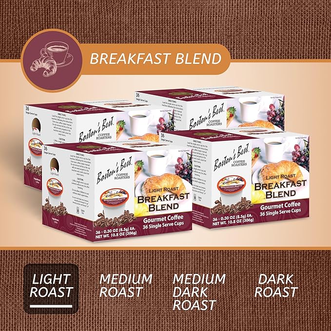 Boston’s Best - Smooth Light-Roast Breakfast Blend Delicious Gourmet Coffee Compatible with Keurig Coffee Maker - 144 Count (Pack of 1)