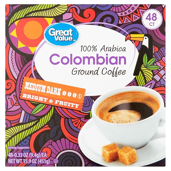 Great Value Medium Roast Single Serve Coffee Cups 100% Colombian 48 Ct (Pack of 2)