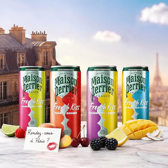 Maison Perrier French Kiss Sweetened Sparkling Juice Beverage Blackberry &amp Lemon Flavors With Real Fruit Juices 24Pk