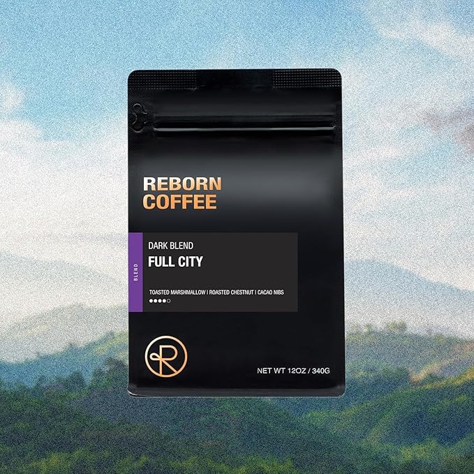 Reborn Coffee Specialty Whole Bean Coffee Full City Dark Roast 12 Ounce Colombia Blend Notes of Toasted Marshmallow Roasted Chestnut and Cacao Nib