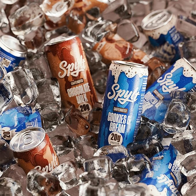 Spylt High Protein Chocolate/Cookies &amp Cream Milk with 60mg Caffeine &amp 20g Protein - 90 Calories Ready to Drink Sugar Free Lactose Free Milk Perfect for Workout Recovery &amp Afternoon Pi