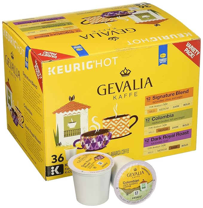 Gevalia Coffee K-Cup Pods Variety Pack Signature Blend Columbian and Dark Royal Roast 36 Count