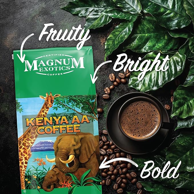 Magnum Exotics Kenya AA Whole Bean Coffee - Dark Roast Coffee Beans Caffeinated Roasted Bulk Brew Rich &amp Smooth Flavor Fresh Roast - 32 oz (2 lb) Bag