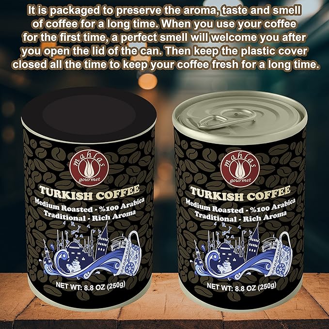 Mahlas Gourmet Turkish Coffee With Cardamom - Premium Quality Freshly &amp Finely Ground 100% Arabica Coffee Beans