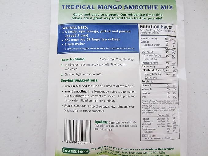 Concord Tropical Mango Smoothie Mix 1.8-Ounce Packages (Pack of 18 )