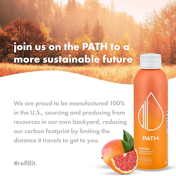 PATH Grapefruit Mango Flavored Sparkling Water - Ultra-Purified pH-Balanced Carbonated Soda in Aluminum Water Bottle - BPA Free Light Reusable Infinitely Recyclable 20.3 fl oz (Pack of 4)