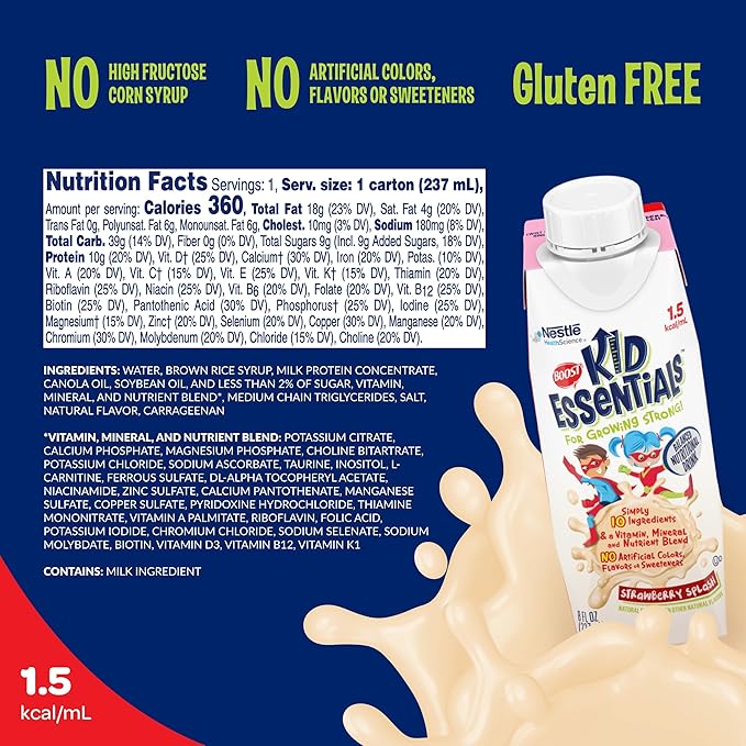 BOOST KID ESSENTIALS 1.5 Strawberry Splash 8 Fl oz (Pack of 24)