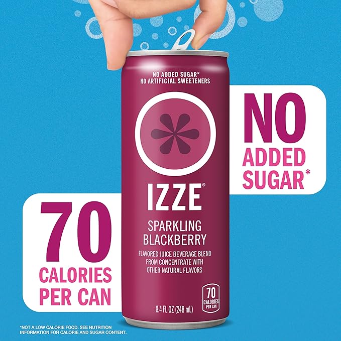 IZZE Sparkling Water Juice Beverage Blend Blackberry No Sugar Added 8.4 FL OZ 24 Cans