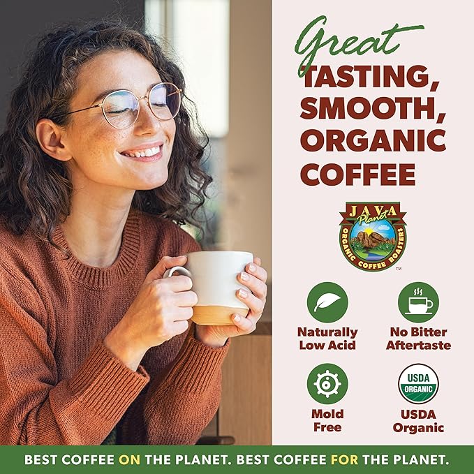 Low Acid Organic Coffee – Whole Bean Mold-Free &amp Stomach Friendly by Java Planet Good Morning Blend Coffee Medium Roast Smooth Full Flavored 1LB Bag