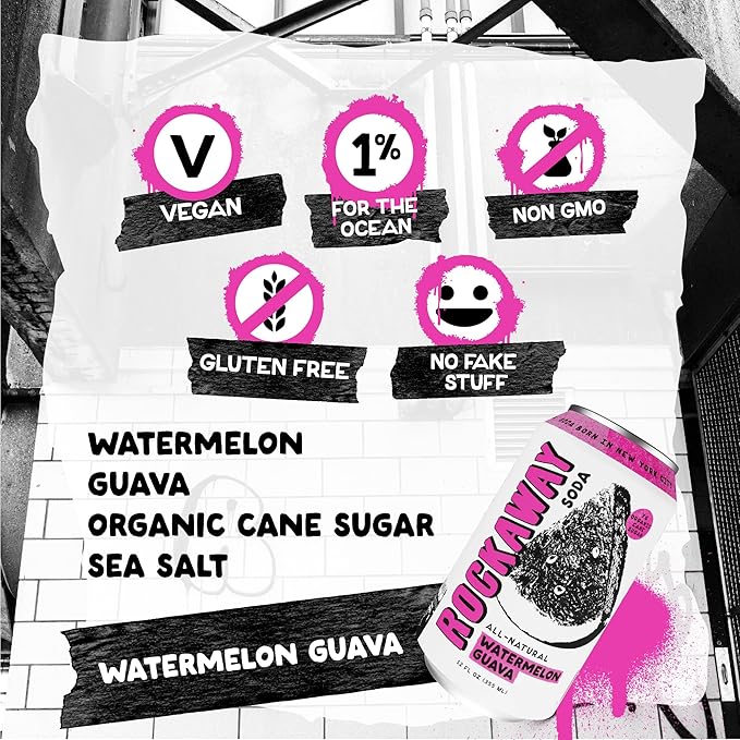 ROCKAWAY Watermelon Guava Soda Drinks - Low calorie drinks made from Real Fruit Juice All Natural - Soda Pop Drinks Gluten Free Vegan GMO Free - 12oz (12 Pack)