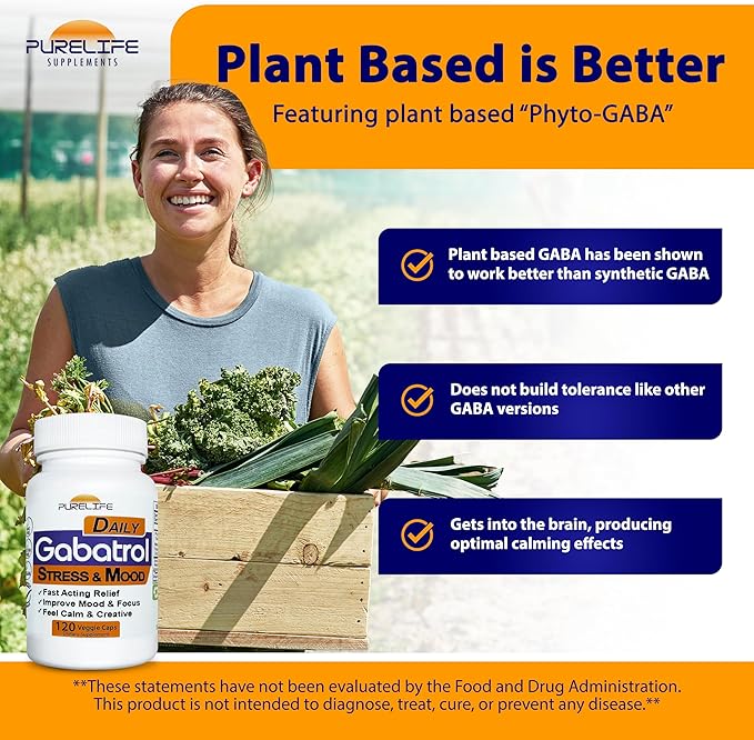 Gabatrol Daily – Plant Based GABA Supplement. Vegetarian and Vegan Friendly (120 Veggie Caps)