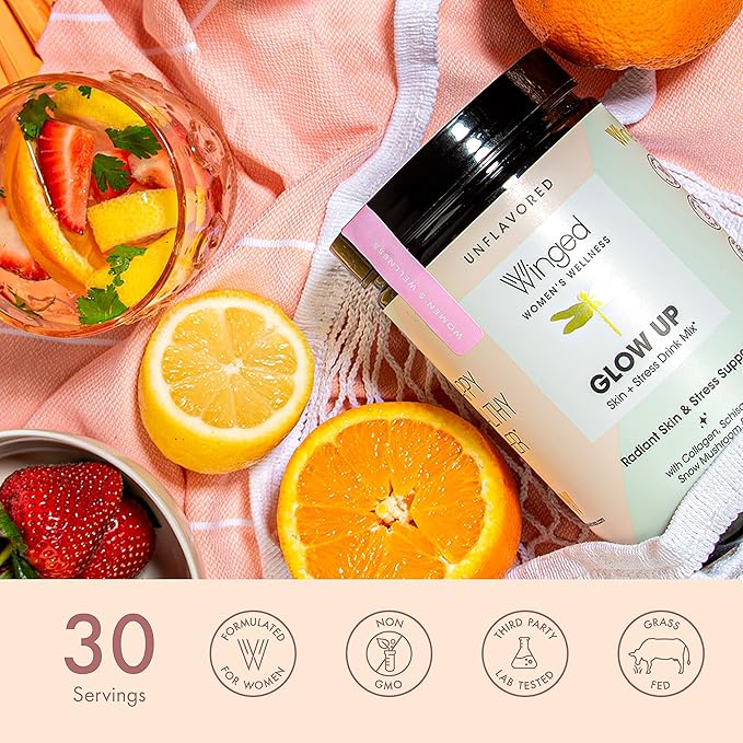 Winged Rise Up Gummies | Energy &amp Brain Boost Supplement &amp Glow Up Collagen Powder | Better Hair Skin Nails for Women Bundle