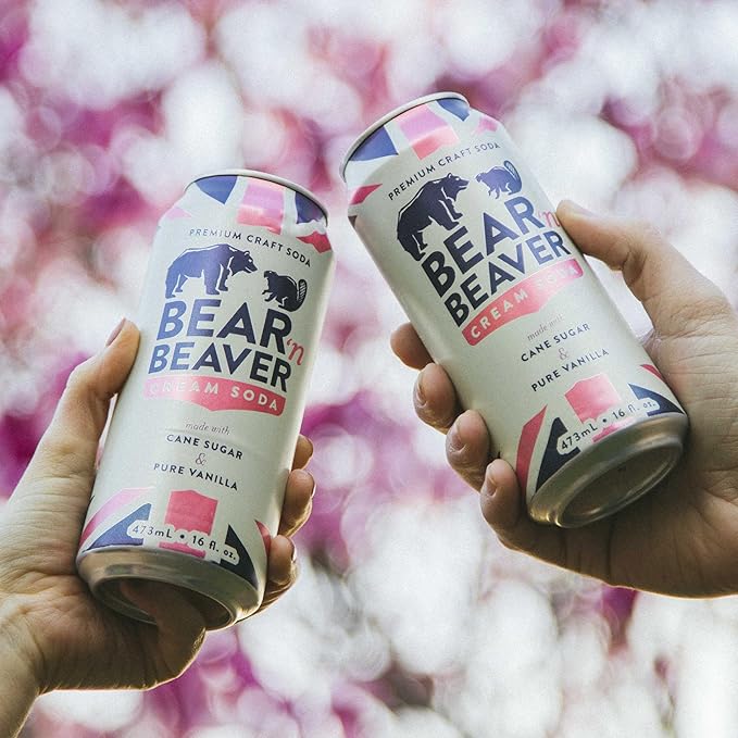 Bear 'n Beaver Premium Craft Cream Soda Soft Drinks Made with 100% Cane Sugar &amp Pure Vanilla - Vegan &amp Gluten-Free - Bold Caffeine Free Flavor for Mocktails Floats &amp Mixing - 12 Pack of 1
