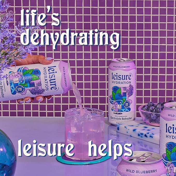 Leisure Hydration Non-Carbonated Electrolyte Refresher Wild Blueberry Flavor - Low Sugar Nutrient Enhanced Water Beverage - Get The Best Hydration Packed w/ Magnesium &amp Ashwagandha For Mood &amp