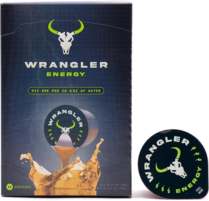 Wrangler Energy by Java House - Single Serve Liquid Energy Drink Concentrate Pods - Peel and Pour - Lightly Sweet Tangy Energy - Pack of 12
