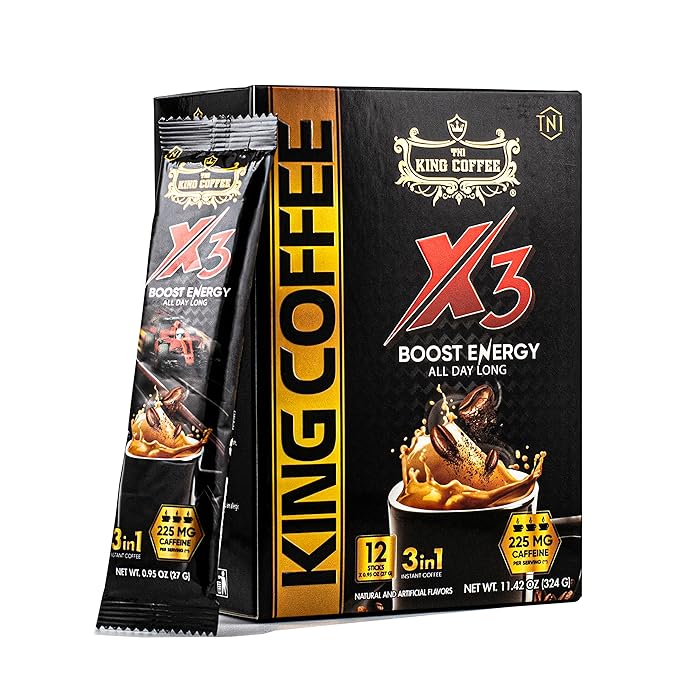 King Coffee 3in1 X3 Instant Vietnamese Coffee Packets Box 12 sticks x 0.95 oz (27g) Boost Energy Cafe Mix Perfect for Powerful Day (3)