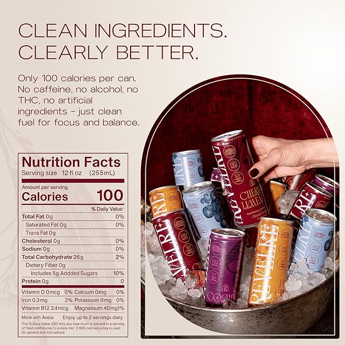 Revelre Functional Social Tonic with Ketones and Adaptogens - Mindful Blend for Focus and Calm - Ketones Magnesium B12 Reishi &amp Cordyceps Mushrooms - Non Alcoholic - Cherry Limeade 12 oz (4 Pa