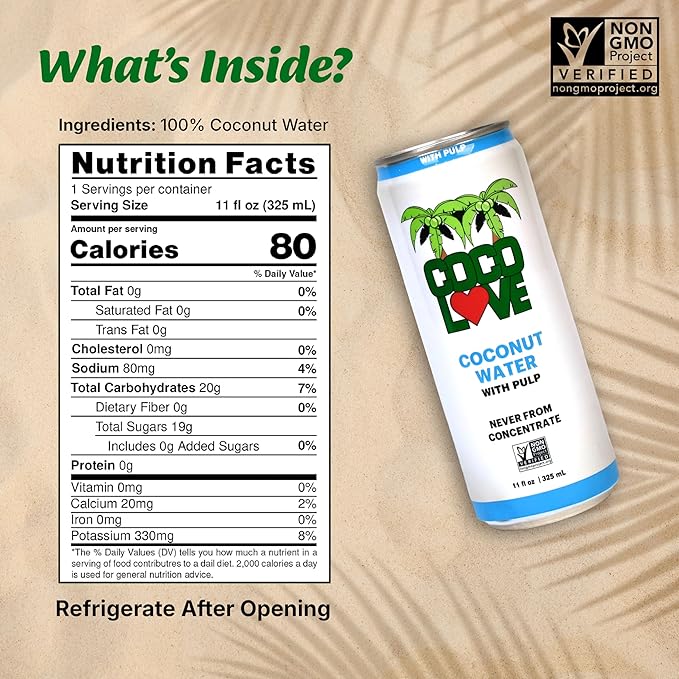 CocoLove 100% Coconut Water with Pulp | 11 Fl Oz - 325 mL (12 Pack)