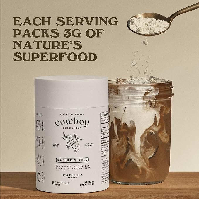 Cowboy - The Exclusive 1st Milking Whole Grass Fed Colostrum Supplement for Full Body Health - Bovine Colostrum Powder Packed w/Bioactive Nutrients - Sugar Free (Chocolate 40 Servings)