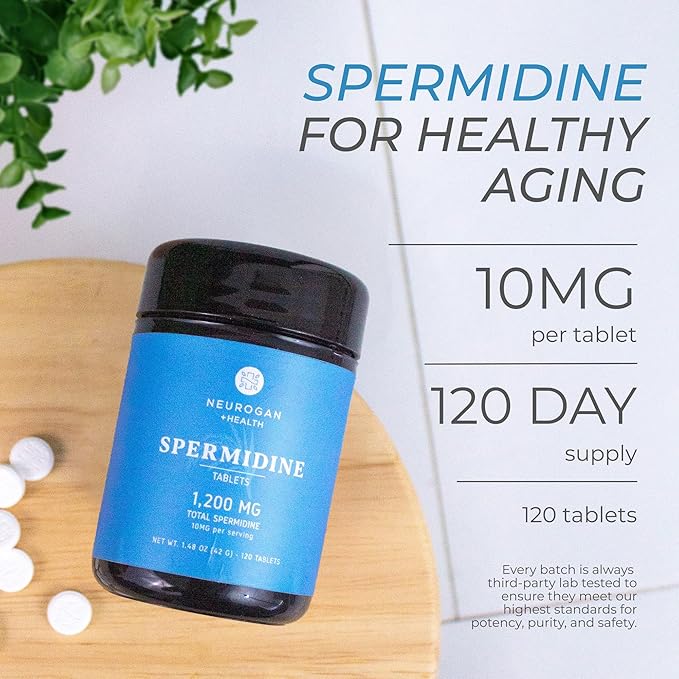 Neurogan Spermidine Supplement - 1200mg - 99% Pure 100x More Potent Than Rice &amp Wheat Germ Extract - for Cellular Health Anti-Aging &amp Energy* - Made in USA - 10MG Per Serving - 120 Servings
