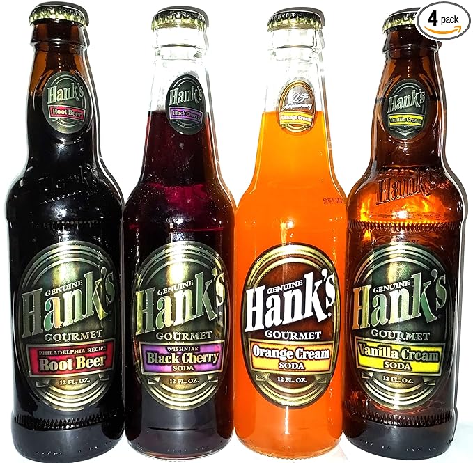 Hank's Gourmet Sodas Variety 4 Pack (Root Beer Orange Cream Vanilla Cream Wishniak Black Cherry) - 12 Fl Oz