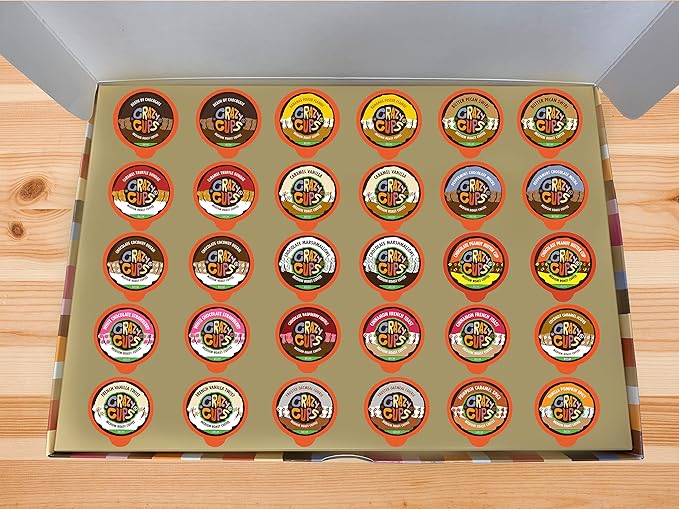 Crazy Cups Deluxe Holiday Decaf Flavored Coffee Gift Box Assorted Flavored Decaf Coffee for Keurig K-Cups Machines Medium Roast Coffee in Recyclable Pods 30 Count