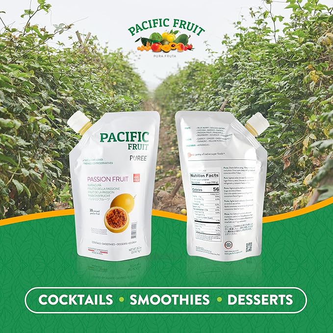 PACIFIC FRUIT - Passion fruit juice pulp - Real passion fruit puree for cocktails - Passionfruit puree -No Sugar Added - Pulpa de maracuyá - Fruits for smoothies