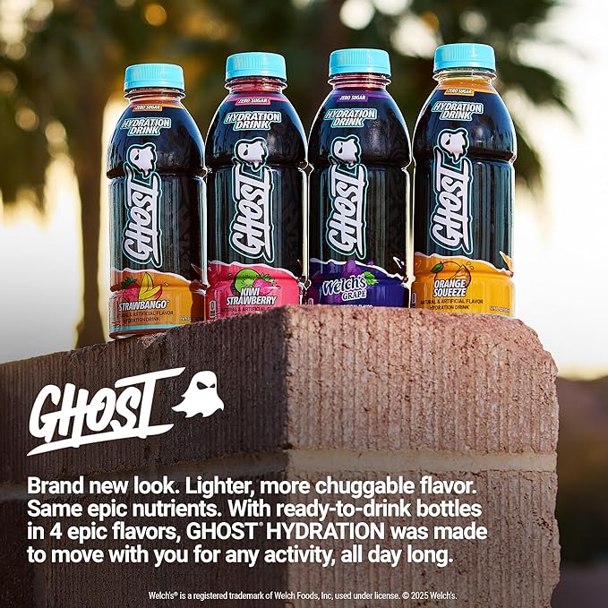 GHOST Hydration Drink Orange Squeeze - RTD Sports Drink with Electrolytes Natural Vitamins &amp Minerals - All Day Lifestyle Hydration Beverage - Zero Caffeine &amp Zero Sugars - 16.9 Fl Oz 12 Pa
