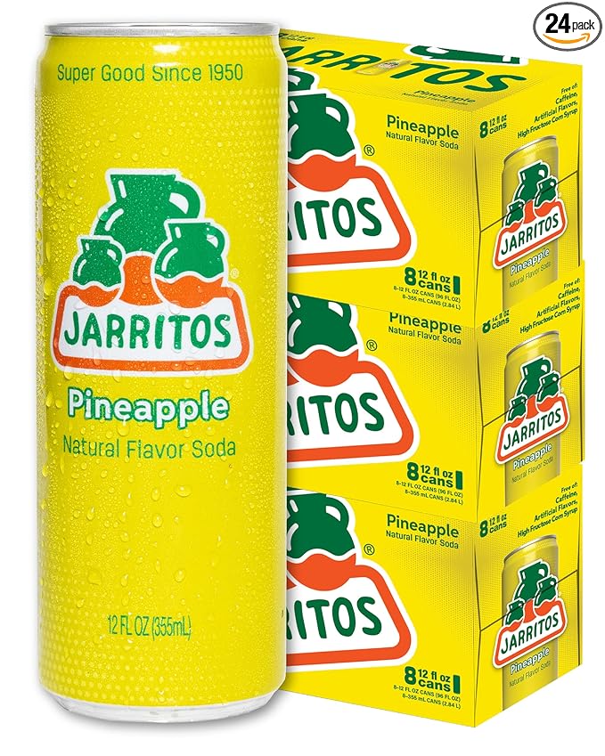 Jarritos - Mexican Soda Soft Drinks Pineapple (12 oz 355ml) 24 Cans (3 Boxes of 8) - Real Cane Sugar - 0g Fat - Made in Mexico - Natural Flavor Soda Pop - Party &amp BBQ Beverages
