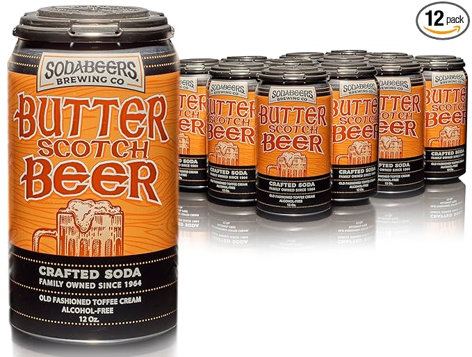 Butterscotch Beer | SodaBeers Brewing Co | Alcohol-Free Gluten-Free Crafted Sodas Made With Natural Flavors and Real Sugar Refreshing Fruit Beverages (12 Cans)