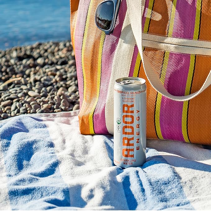 ARDOR ENERGY Sparkling Water with 100mg Natural Caffeine &amp 200mg L-Theanine from Organic Green Tea for Smooth Energy &amp Focus | Healthy Energy Drink | No Sugar Zero Calories Vegan Gluten-Fre