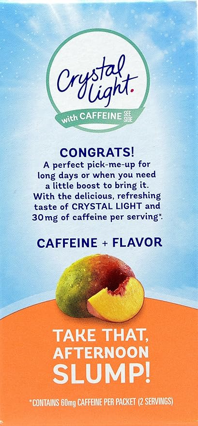 Crystal Light On The Go Peach Mango With Caffeine Drink Mix 10-Packet Box (Pack of 28)
