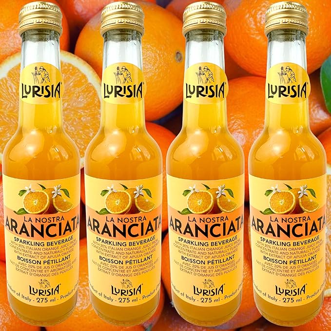 Lurisia Aranciata Italian Orange Soda 4 x 9.3 Fl Oz (275ml) - Aranciata Italian Orangeade - Citrus Orange Soft Drink - Carbonated Sparkling Fruit Juice Beverage from Italy