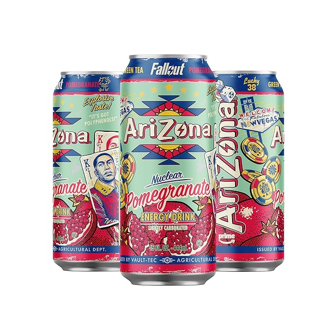 AriZona x Fallout Pomegranate Green Tea Energy Drink 15 fl oz (Pack of 12) - 190mg Caffeine per Can