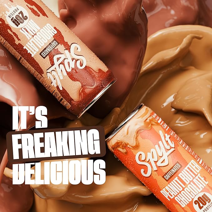 Spylt High Protein Chocolate/Peanut Butter Chocolate Milk with 60mg Caffeine &amp 20g Protein - 90 Calories Ready to Drink Sugar Free Lactose Free Milk Perfect for Workout Recovery &amp Afternoo