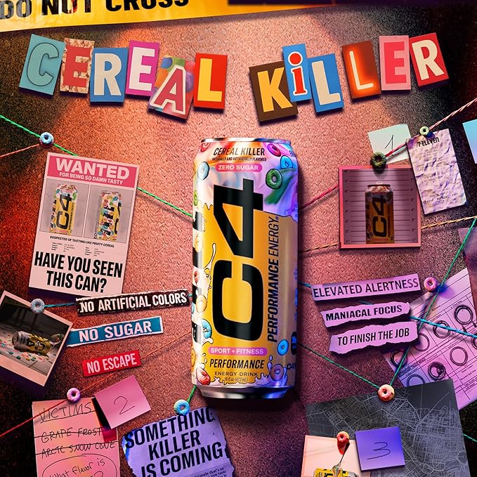 Cellucor C4 Energy Carbonated Zero Sugar Energy Drink Pre Workout Drink + Beta Alanine Cereal Killer 16 Fl Oz Can (Pack of 12)