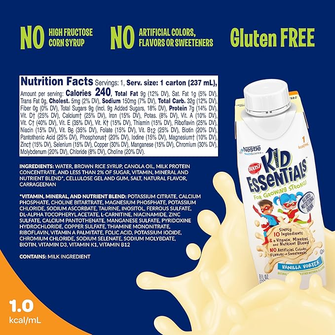 BOOST KID ESSENTIALS 1.0 Vanilla Vortex 24 x 8 fl oz carton