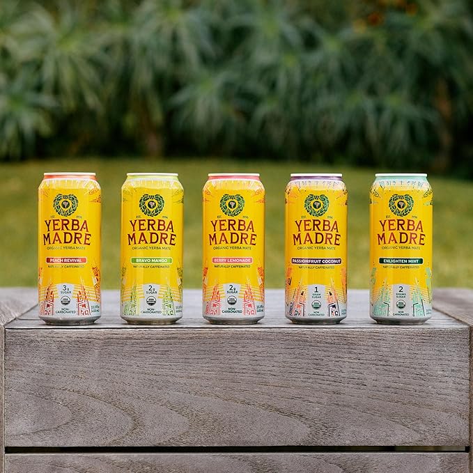 Yerba Madre Organic Yerba Mate Low Sugar Berry Lemonade 150mg Natural Caffeine Energy Drink Alternative No Jitters or Crash 15.5 Oz (Pack of 12)