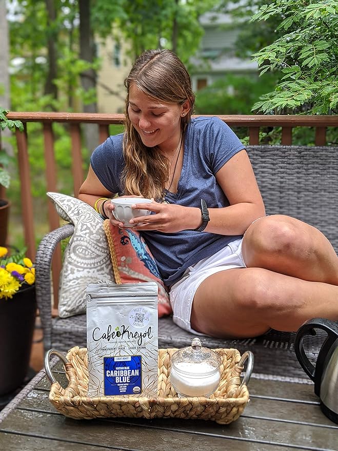 Cafe Kreyol Organic Caribbean Blue | 2 lb - Haitian Blue Light Roast Coffee - Whole Bean Coffee High Caffeine - Smooth Low Acid with Notes of Almond and Walnut