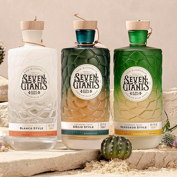 Seven Giants Reposado Style Blanco Style and Añejo Style Tequila Alternative | Non Alcoholic Tequila | Premium Non Alcoholic Spirits by Spirits of Virtue | Imported by Think Distributors (700ml)
