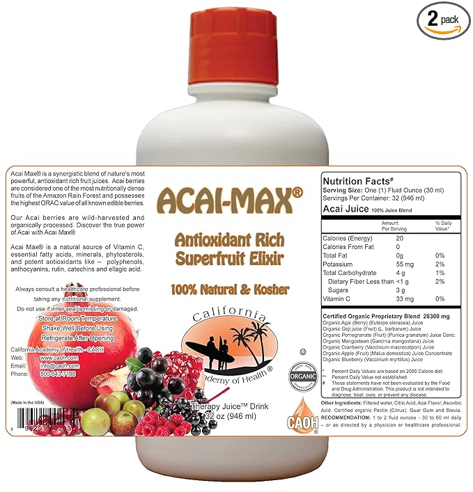 Acai Max a healthy organic Acai Juice blend (2-32 oz Bottles)