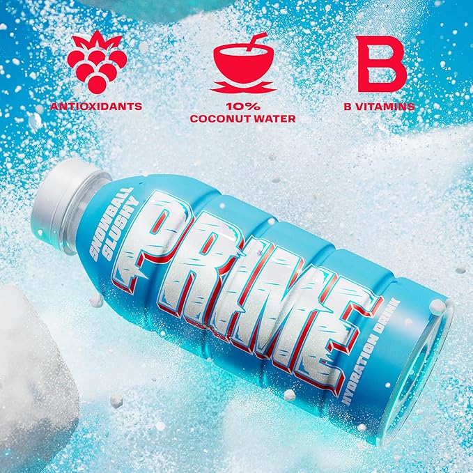 PRIME Hydration SNOWBALL SLUSHY Sports Drinks Electrolyte Enhanced for Replenishing Fluids 250mg BCAAs B Vitamins Antioxidants Low Sugar 16.9 Fl Oz 12 Pack