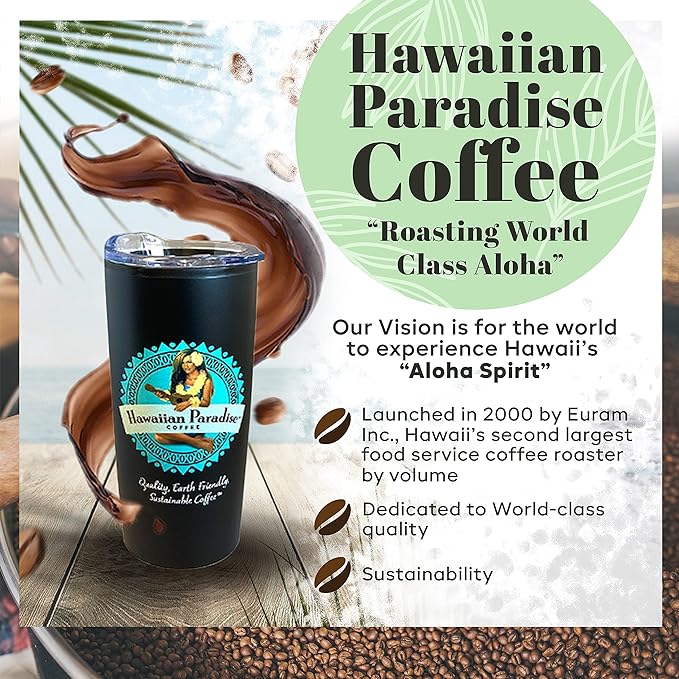 Hawaiian Paradise Coffee 10% Kona Roast Whole Bean 24oz. Bag - Premium Rich Flavored Bold Signature Brewed – 100% Arabica Gourmet Finest Beans